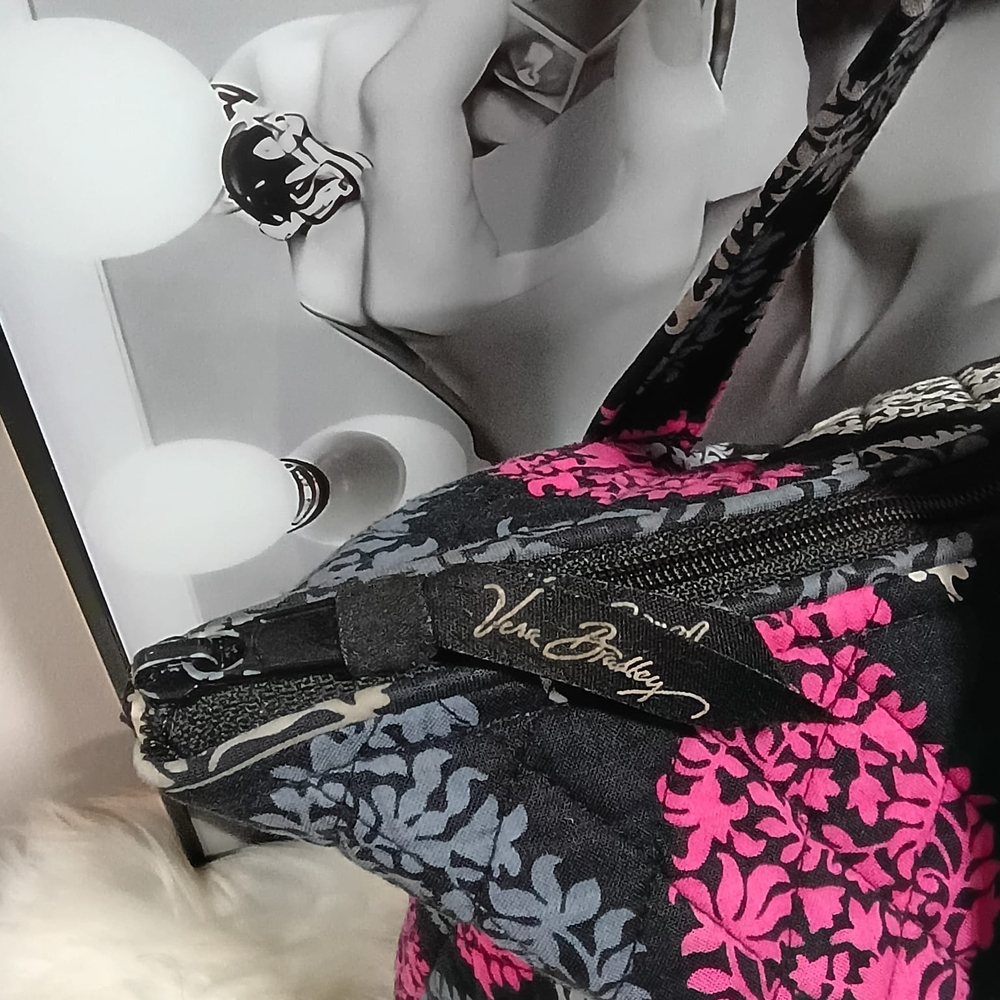 Vera Bradley Black and Pink Leaf Pattern Tote - Picture 2 of 13